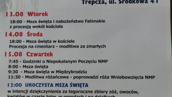 Odpust Wniebowzięcia Najświętszej Maryi Panny 13-15 sierpnia 2024