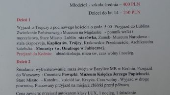 Pielgrzymka do Lublina, Kodnia i Warszawy .